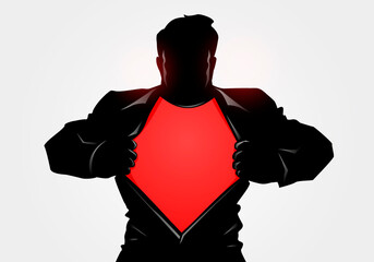 Vector Illustration Superhero Silhouette Take Off Jacket Or Shirt