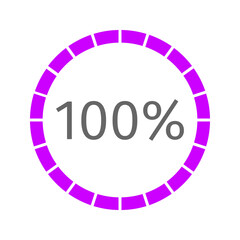 100 percent filled round loading bar. Ready symbol. Progress, waiting, buffering, transfer or downloading icon. Infographic element for website or mobile interface. Vector flat illustration