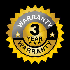 Waranty, 3 year, sticker and label vector