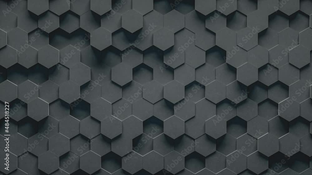 Poster black geometric hexagonal abstract background. 3d render animation, infinite loop