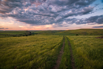 Spring sunset on Eastern Oregon grassland