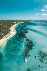 Aerial view of the Tangalooma wrecks in Moreton Bay, Queensland, Australia