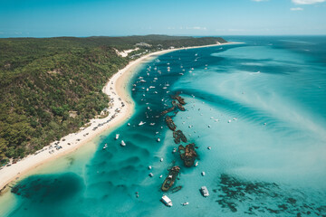 Aerial view of the Tangalooma wrecks in Moreton Bay, Queensland, Australia