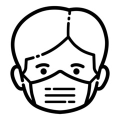 Child Head In Mask Flat Icon Isolated On White Background