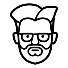 Man Head With Beard And Glasses Flat Icon Isolated On White Background