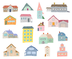Children's drawing. Pastel house collection