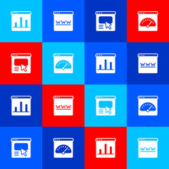Set Graph chart infographic, Browser window, UI or UX design and Digital speed meter icon. Vector
