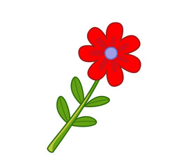 Cute red flower, aster. Vector illustration in cute cartoon childish style. Isolated funny clipart on white background. Nice floral print.
