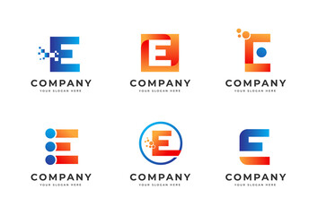 Big bundle set of colorful letter E logo design. Vector design element, with variety E logo gradient style element, business sign, logos, identity, vector illustrations.
