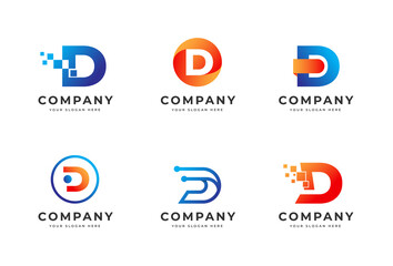 Big bundle set of colorful letter D logo design. Vector design element, with variety D logo gradient style element, business sign, logos, identity, vector illustrations.