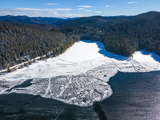 Aerial view of Golyam Beglik Reservoir, Bulgaria