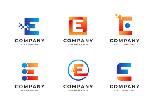 Big bundle set of colorful letter E logo design. Vector design element, with variety E logo gradient style element, business sign, logos, identity, vector illustrations.