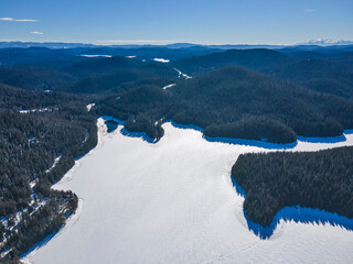 Aerial view of Golyam Beglik Reservoir, Bulgaria