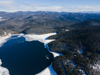Aerial view of Golyam Beglik Reservoir, Bulgaria
