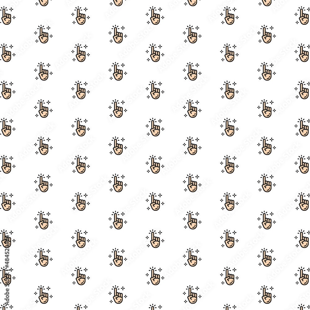 Poster vector forefinger, clean hand, cursor, click pattern with various icons.