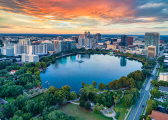 Orlando, Florida, USA Downtown Drone Skyline Aerial - 484520413