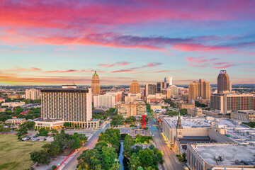 San Antonio, Texas, USA Drone Skyline Aerial Panorama - obrazy, fototapety, plakaty