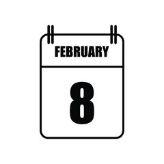 Outline February 8 Calendar Icon Vector Illustration . Date , Day Of Mouth	