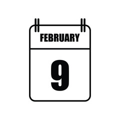 Outline February 9 Calendar Icon Vector Illustration . Date , Day Of Mouth	