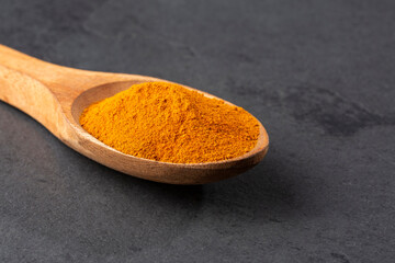 fresh turmeric powder in the spoon - Curcuma longa
