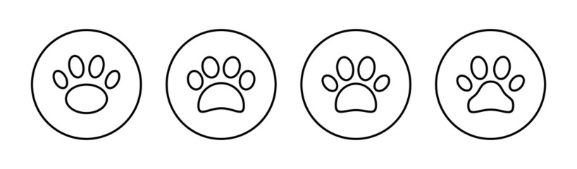 Paw icons set. paw print sign and symbol. dog or cat paw