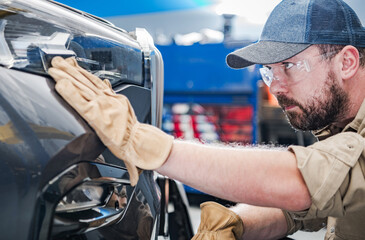 Vehicle Front LED Lighting Issue Check by Professional Automotive Worker