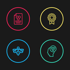 Set line Bee, Beekeeper, Honey medal and Honeycomb icon. Vector