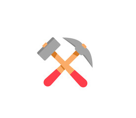 Crossed hammer and pick vector isolated icon. Emoji illustration. Hammer and pick vector emoticon