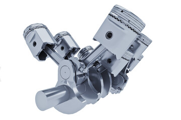 Naklejka premium Pistons V8 engine chrome plated isolated on white background