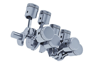 Pistons V8 engine chrome plated isolated on white background