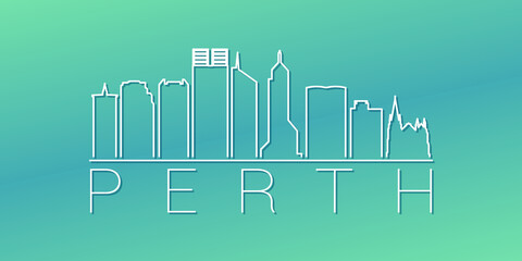 Perth WA, Australia Skyline Linear Design. Flat City Illustration Minimal Clip Art. Background Gradient Travel Vector Icon.