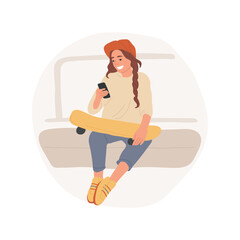 Favorite shoes abstract concept vector illustration. Teen sitting in old ragged sneakers, worn out shoes, girl wearing favorite footwear, teenage lifestyle, urban hipster style abstract metaphor.
