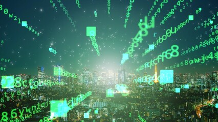 東京の都市風景　デジタル　テクノロジー　コンセプト