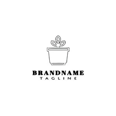 potted plant logo cartoon design icon template black isolated vector