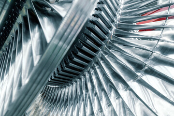 Modern steam turbine with shiny blades ready for installing
