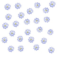 青　小花　手描き　満開