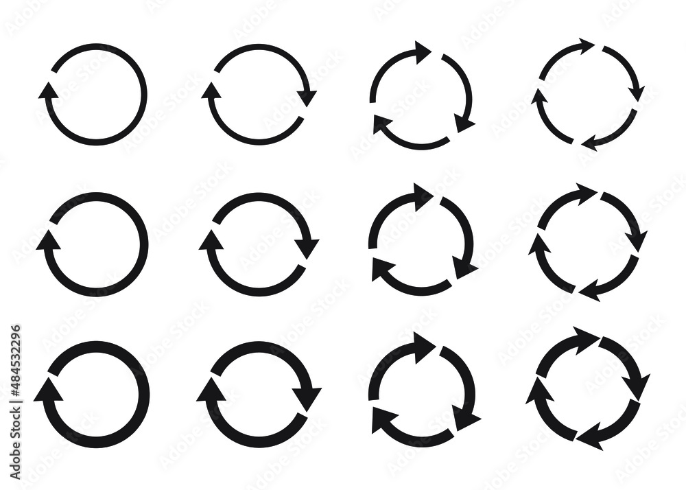 Poster circle arrows. round reload or repeat icon, rotate arrow and spinning loading symbol. circle pointer