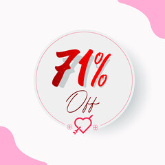 71% Circular Illustrated Price Tag with decorative cupid heart and arrow, hearts and types in red and romantic style