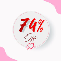 73% Circular Illustrated Price Tag with decorative cupid heart and arrow, hearts and types in red and romantic style