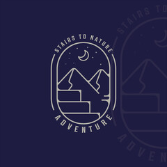 stairs outdoors logo line art simple minimalist vector illustration template icon graphic design. mountain at night panorama inside door abstract and creative sign and symbol with typography style