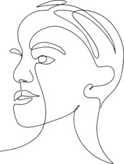 Elegant women's faces in one line art style with flowers