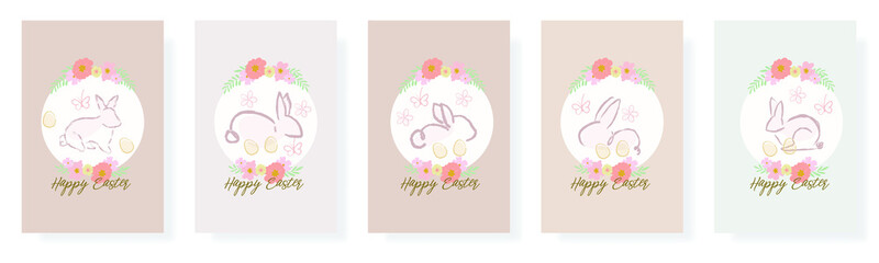 Happy Easter. Watercolor. Cuteness. Rabbit eggs. Easter greeting card vector illustration sticker