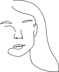 Woman Abstract Face with Flowers One Line Drawing. Female Portrait Minimalist Style. Botanical Print. Nature Trendy Symbol for Cosmetics. 