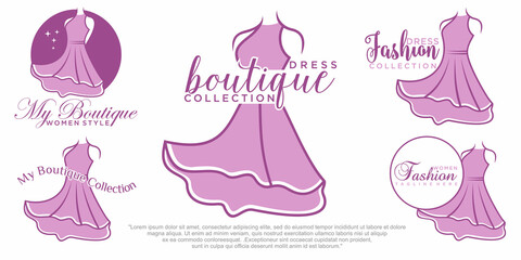 Beautiful dress woman icon set logo simple creative for boutique logo vector