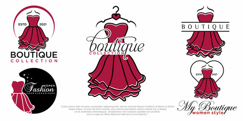 beauty women's dress fashion icon set logo design illustration