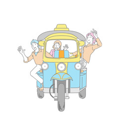 トゥクトゥクでドライブを楽しむ家族