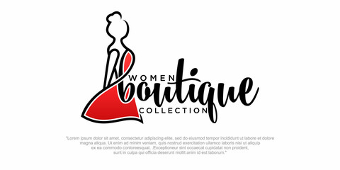 Fototapeta na wymiar vector fashion boutique and store logo, label, emblem with fashionable woman