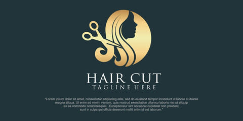 luxury beautiful woman having her hair cut by hairdresser scissors.