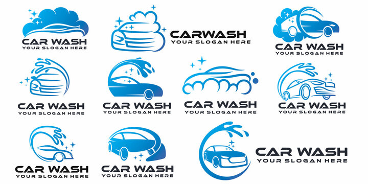 Flat Blue Car Wash Logo Design With Creative Modern Concept