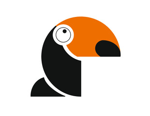 Toucan illustration done in graphic style. Illustration from geometric shapes. Toucan logo, minimalism.